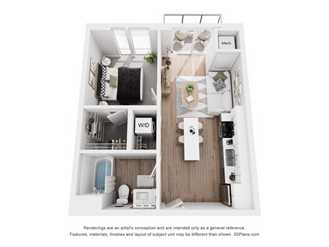 Floor plan for 1 bed, 1 bath, 546 sqft